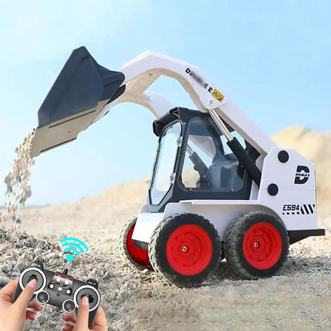 One Fourteenth Scale RC Skid Steer Loader With Eleven Channel Full Function Remote Two Point Four G Lights digging sand