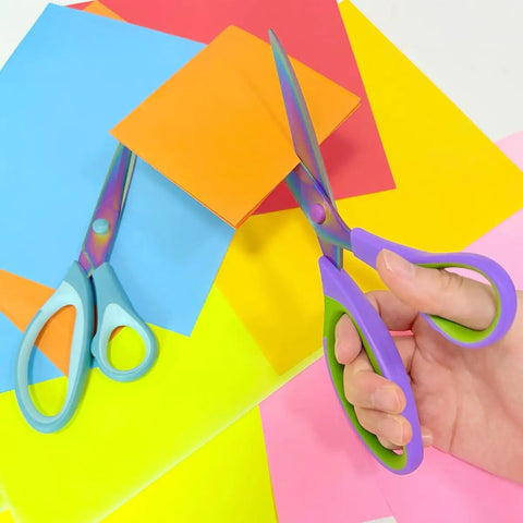 All Purpose Heavy Duty Scissors Three Pack With 5.5 Inch 8.3 Inch And 9.5 Inch Blades Premium Stainless Steel Sharp Blades Ergonomic Non Slip Grips Ideal For Paper Fabric And Arts And Crafts Left Hand Friendly, cutting colored paper