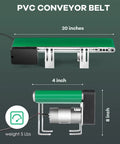 Front and side view of Desktop Belt Conveyor 20 Inch With Reverse Switch And Stepless Speed Control For Packaging, PVC material.