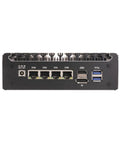Back view of Firewall Mini Computer with Pentium Gold chip and four GbE ports for network management.