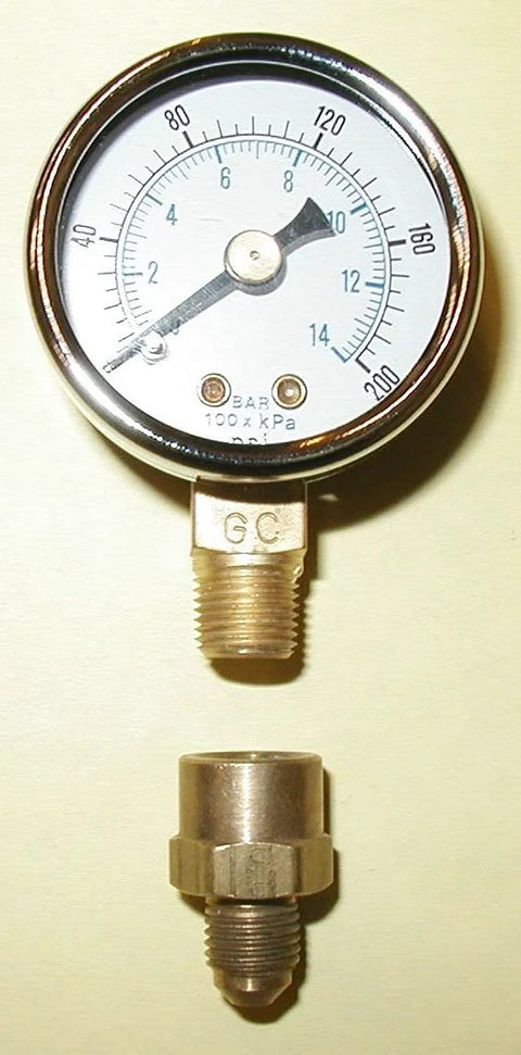 oil burner fuel pressure gauge 0-200 PSI with 1/8 NPT port and chrome bezel for Beckett, Suntec, Webster, and Danfoss pumps