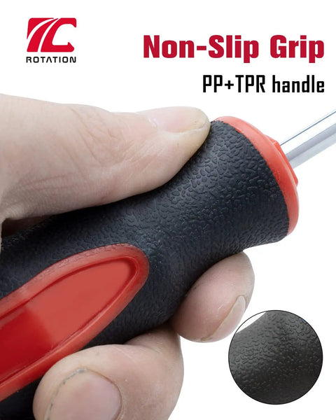 Close-up of ergonomic handle from 8 Piece Magnetic Torx Screwdriver Set With Red Tips T8 To T40, S2 Steel Construction