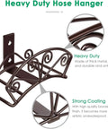 Heavy Duty Garden Hose Holder Wall Mount For 150 Ft Hoses Solid Metal Hanger Bronze Finish Outdoor Hose Storage Reel Durable Yard Organizer For Outside shown with close-up highlighting metal and bronze coating