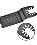 Close-up of 32mm HSS Oscillating Saw Blade Pack For Wood Plastic Soft Metal With Built In Depth Markers, showing precision teeth