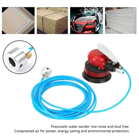 Five Inch Pneumatic Water Sander Kit With Disc Air Polisher And Grinding Machine Inlet Joint And Water Pipe Energy Saving Low Noise Less Dust Wet Sanding For Metal Auto Body Polishing Workhorse Tool