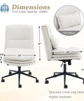 Cloud Criss Cross Legged Office Chair With Wheels side and front view, 18 in back, 24 in wide seat, beige fabric