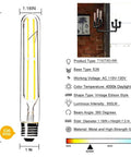 Dimmable T10 LED Filament Tubular Bulbs 4000K Daylight White, Edison Style, 7.3 Inch, with E26 Base and clear glass.