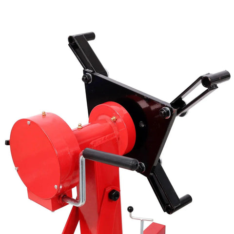 Heavy Duty 1500 Lbs Engine Stand Featuring Smooth Geared 360 Spin Foldable Motor Hoist with precision gearbox and red finish.