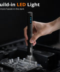 Hand using Compact 155 In 1 Mini Electric Screwdriver Cordless Set With 5 Adjustable Torque Levels Up To 0.75Nm on circuit board