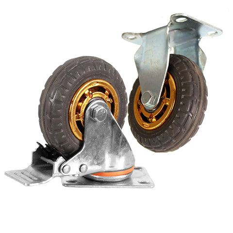 5 Inch Heavy Duty Caster Wheels Set Of 4 With Rubber Casters And Brakes, 2 Fixed And 2 Swivel With 360 Degree Double Ball Bearing Castors