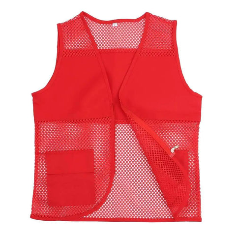Top Shelf High Visibility Safety Vest Built To Last In Bold Red Mesh Heavy Duty Work Wear With Snug Pockets, front view.