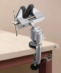 3 Inch Do It All Tabletop Clamp Vise With 360 Degree Rotation And 45 Degree Tilt Portable Bench Vise mounted on desk corner
