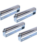 Four Pack Ten Inch Galvanized Steel Conveyor Rollers With Heavy Duty Brackets And No Sweat Install For Smooth Material Handling And Built Tough Workshop Gear displayed from the front.