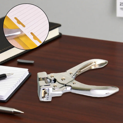 Hisxrcal T Shape Hole Punch Handheld Slot Cutter Tool For Card Name Tags Scrapbooking Projects Easy Portable Design on a desk with notebook.