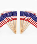 100 Pack USA Flag Toothpick Flags For Cupcakes And Snacks, Mini American Flag Toppers On 2.56 Inch Sticks, 1.38x1 Inch Flags on display