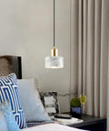 Straight Up Stylish Nordic Modern Marble And Stainless Steel Pendant Ceiling Light With E27 Bulb Socket Single Head Hanging Lamp over bed