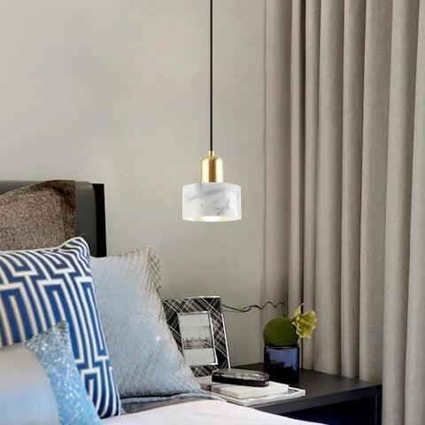 Straight Up Stylish Nordic Modern Marble And Stainless Steel Pendant Ceiling Light With E27 Bulb Socket Single Head Hanging Lamp over bed