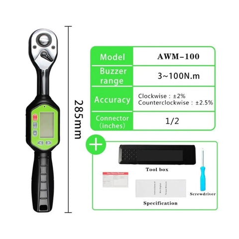 Yqddm Digital Torque Meter Wrench With Backlight Display Precision Tester For Bicycle Car Repair 10Nm To 100Nm Adjustable Preset Settings Includes 1/4 3/8 And 1/2 Inch Drives Reliable Counterclockwise Clockwise Operation Perfect Garage Essential