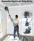 Drywall Sander With Auto Vacuum Dust Collection 800W Power Variable Speed 800 To 1800 RPM LED Work Lights in use on wall