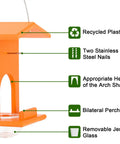Diagram of Oriole Feeder For Outdoors Hanging All In One Recycled Plastic Bird Feeder With Removable Glass Cup showing features.