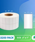Heavy Duty Thermal Transfer Shipping Labels 2 X 1 Inches on a roll, 3 inch core, White Matte Paper with perforated edges.
