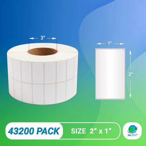 Heavy Duty Thermal Transfer Shipping Labels 2 X 1 Inches on a roll, 3 inch core, White Matte Paper with perforated edges.