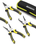 Four Piece Heavy Duty Snap Ring Pliers Set Seven Inch Internal And External Circlip Pliers Kit With Straight And Bent Jaw Tips