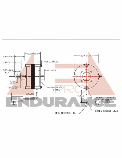 Technical diagram of Exhaust Fan Motor Replacement For NuTone And Broan Nutone Models 8661 8662 8671 8672 8831 with dimensions.