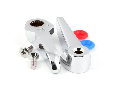 B9K Lever Handles for Faucets, Chrome Plated Metal With Red And Blue Indexes, Includes Two Screws, Six Pack