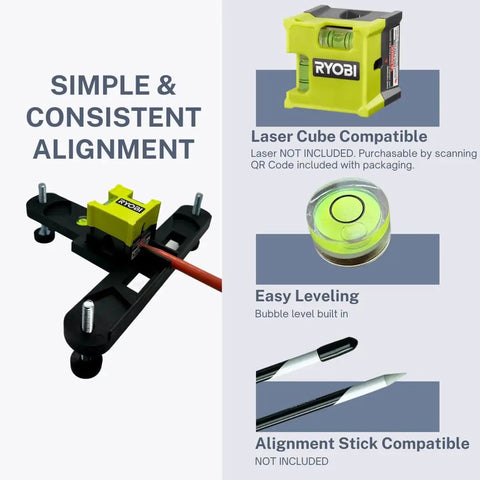 Premium Nylon Alignment And Leveling Stand Works With Laser Cube with bubble level and adjustable metal fasteners for golf training.