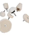 Chic 7-Piece Polishing Wheel Kit With Cotton Flannel Buffing Drill Attachments For Car Waxing And Metal Shining Easy To Use Multi-Shaped Set showing assorted buffing wheels.
