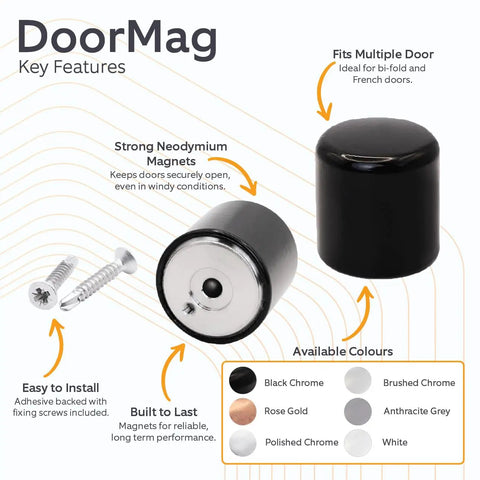 Heavy Duty Magnetic Bifold Door Catch Holder With Strong Magnet Stopper, includes features like strong neodymium magnets, 29mm diameter black design.