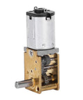 Mini DC gear motor (front view) with brass gearbox; visible gears and left output shaft.