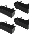 Front view of Railing Planter Set For Outdoor Plants 16 Inch Metal Rectangular Window Boxes With Adjustable Brackets And Drainage Hanging Pots For Balcony Deck Railings Apartment Patio Decor Black 4 Pack