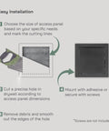 Easy installation guide for Heavy Hitter Six By Six Inch Galvanized Steel Service Door with steps for cutting and mounting.
