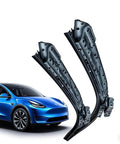 Beam Wiper Blades for Tesla Model Y 26 By 20 Inch All Season Direct Fit Windshield Wipers 2018 2025 next to a blue Tesla.