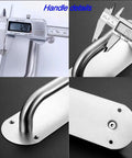 Stainless Steel Pull Push Door Handle 8 Inch D Style Plate Handle 2 Pack Beefy Heavy Duty Fire Door Access Back Plate Mounted Rust Resistant Sleek Modern Finish close-up with caliper measuring handle and back plate