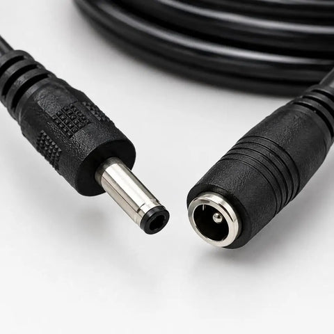 Male To Female Power Extension Cord With Rock Solid Molded Grip Housings For Routing Existing Power Cable And Getting That Long Run, close-up of connectors.