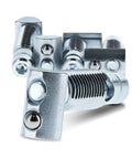 DIY Friendly 90 Degree TMatic Connector With Internal Screw Threaded Barrel And T Nut For 15 And 40 Series Aluminum Extrusions No Machining Needed Strong And Ready To Use 80 20 Compatible Hardware connectors displayed with threaded barrels and T nuts.