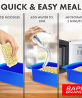 Ramen Microwave Cooker For Quick Bowls In Three Minutes Two Pack Black showing step-by-step use with noodles and water.
