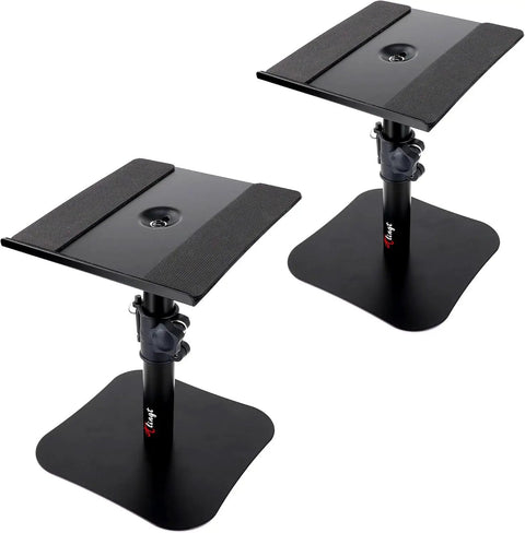 Heavy Duty Desktop Speaker Stands Pair With Flat Base Adjustable Height And Tilt Universal Platforms for Computer or Home Theater