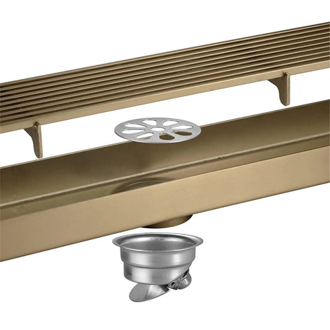 Heavy Duty Linear Shower Drain Rock Solid Construction Smart Hair Catcher Removable Grate Brushed Stainless Steel Trench Grate, shown from the side.