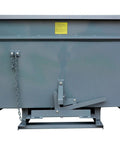 Job Site Ready Medium Duty Self Dumping Forklift Hopper With Two Cubic Yards Capacity with safety chains and gray finish.