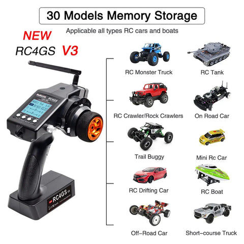 5 Channel RC Transmitter With Gyro Receiver R6FG 2.4GHz, Memory For 30 Models, Customizable CH3-CH5, Easy Setup, Black