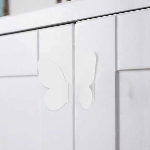 Butterfly Cabinet Handles And Drawer Knob Set In Vintage White Finish Easy Grip Metal Pulls For Dresser And Kitchen Cabinets