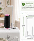 Heavy Duty Thread Spool Stand For Sewing Machines and Sweet White Cone Holder with black thread, compact design next to sewing machine.