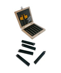 Rock Solid Set of Five 1/2 Inch Indexable Carbide Lathe Turning Tool Bits With Chip Breaker Inserts For Precision Metalworking And Heavy Duty DIY Projects Right Left Threading Plus Angled Styles in wooden box with five tools