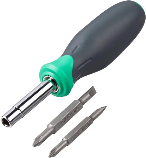 6 In 1 Multi Bit Screwdriver And Nut Driver Tool With Cushioned Grip For DIY Home Projects Slotted And Phillips Bits Includes Nut Drivers