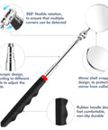 Four Pack Telescoping Inspection Mirror Set With LED Lights 360 Degree Rotation Extendable Mirrors For Car Service And Home Use Handy Swivel Design For Tight Spots And Quick Checks Of Engines And Small Parts