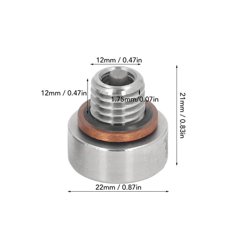 Heavy Duty M12x1.75 Self Tapping Oil Pan Drain Screw Repair Kit With 304 Stainless Steel Plug To Fix Stripped Threads On Oil Sumps, 22mm